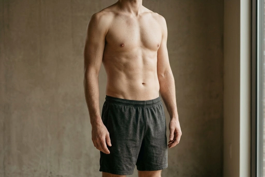 Lean athletic male torso showing HD liposuction contour definition