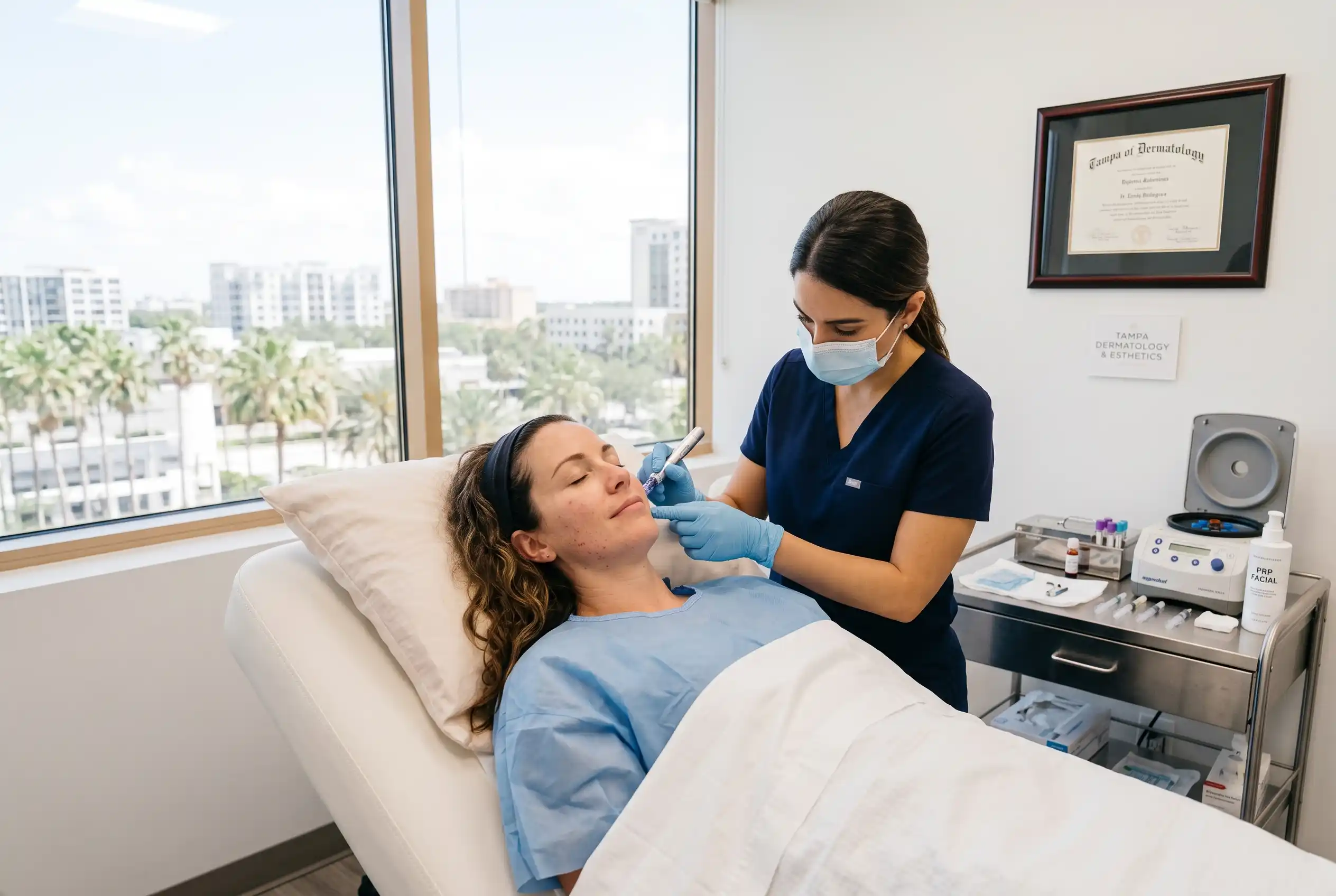 Patient receiving a PRP facial treatment at a Tampa regenerative medicine clinic