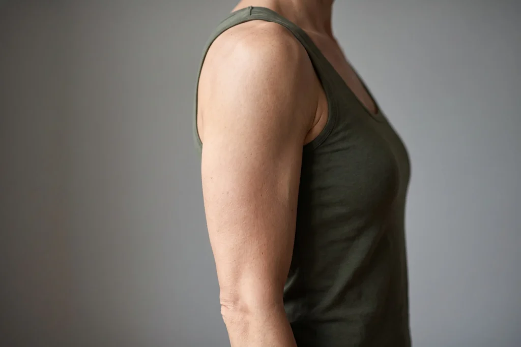 Lean toned upper arm illustrating the Barbie arms look from arm-slimming Botox