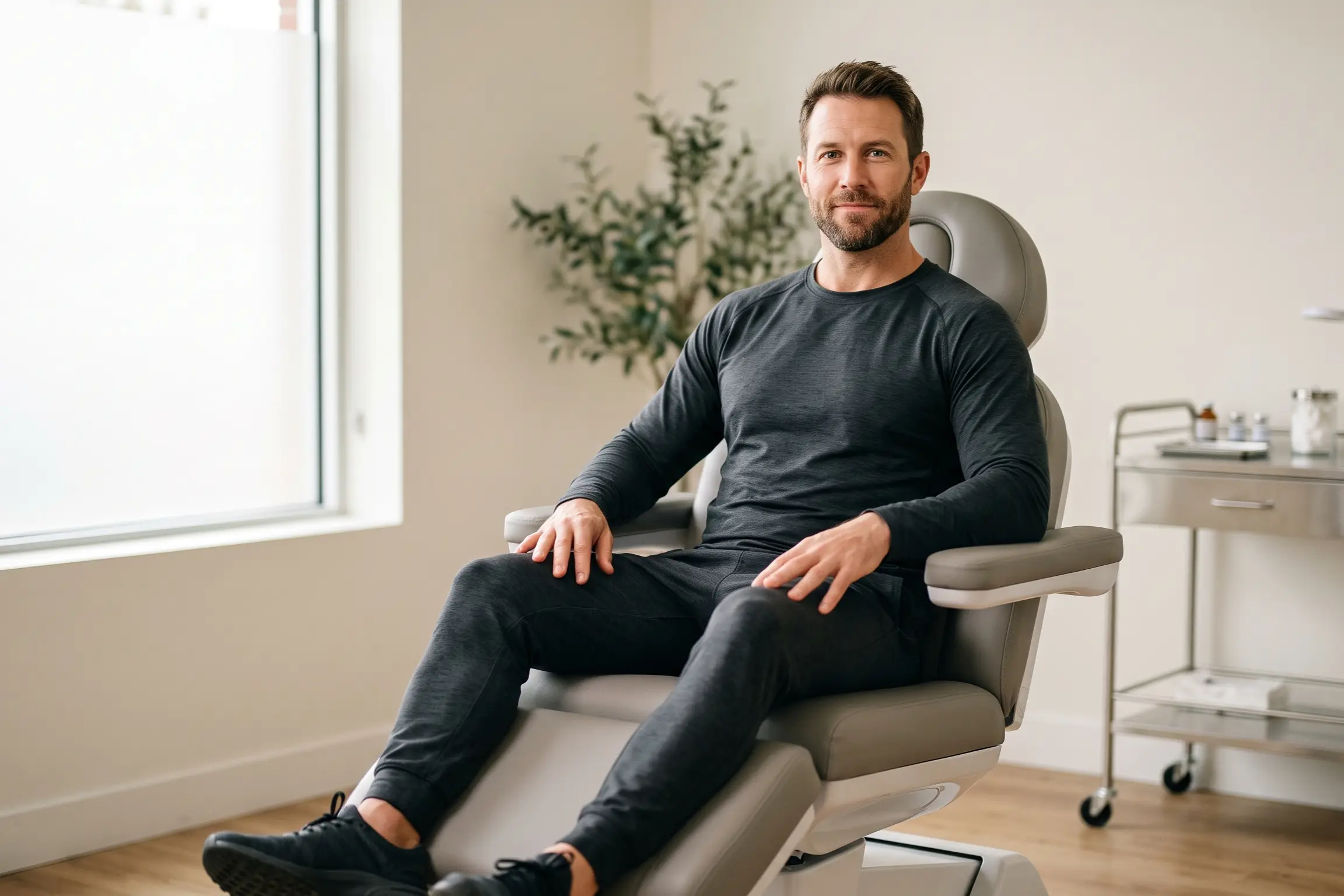 Athletic patient at a Tampa clinic asking about lifting weights after Botox