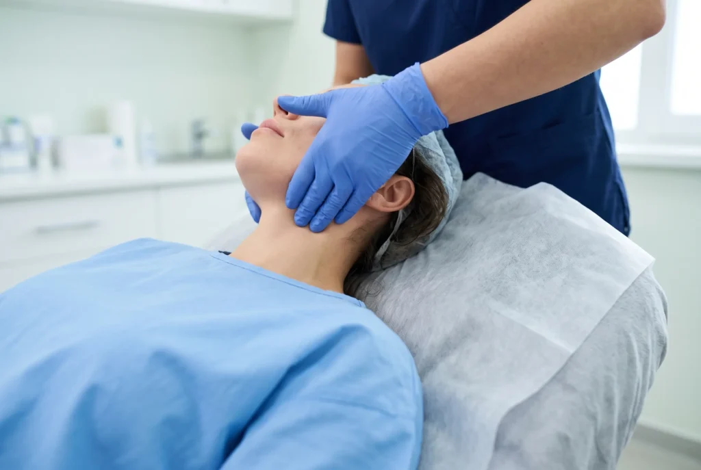 Lymphatic drainage treatment during neck liposuction recovery in Tampa