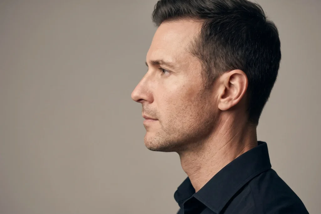 Man in profile with a defined jawline after neck and jawline contouring in St. Petersburg, FL
