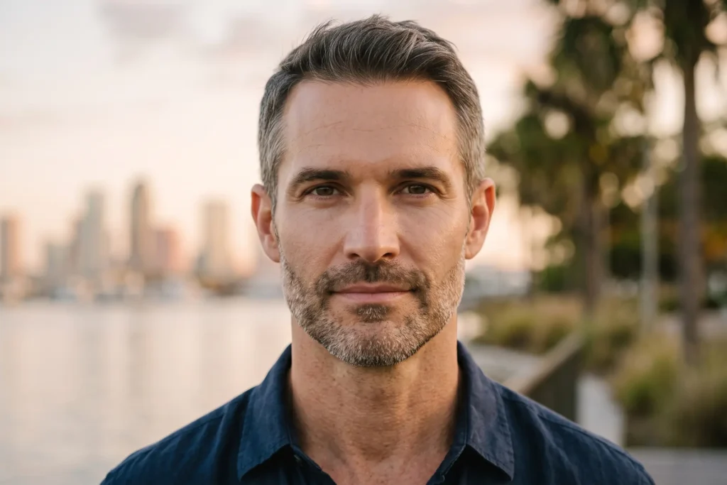 Man in profile with a defined jawline, illustrating FaceTite goals in Interbay Tampa