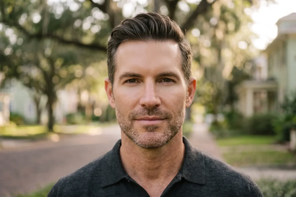 Man with a defined jawline after FaceTite in Hyde Park Spanishtown Creek, South Tampa