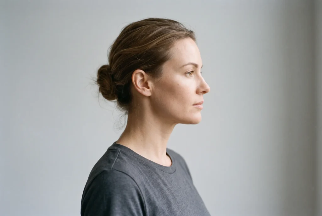 Side profile showing the jawline area treated by neck liposuction with a thyroid condition in Tampa