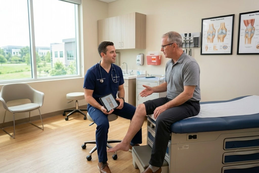 Provider discussing PRP injections in the knee with a patient at a Tampa clinic