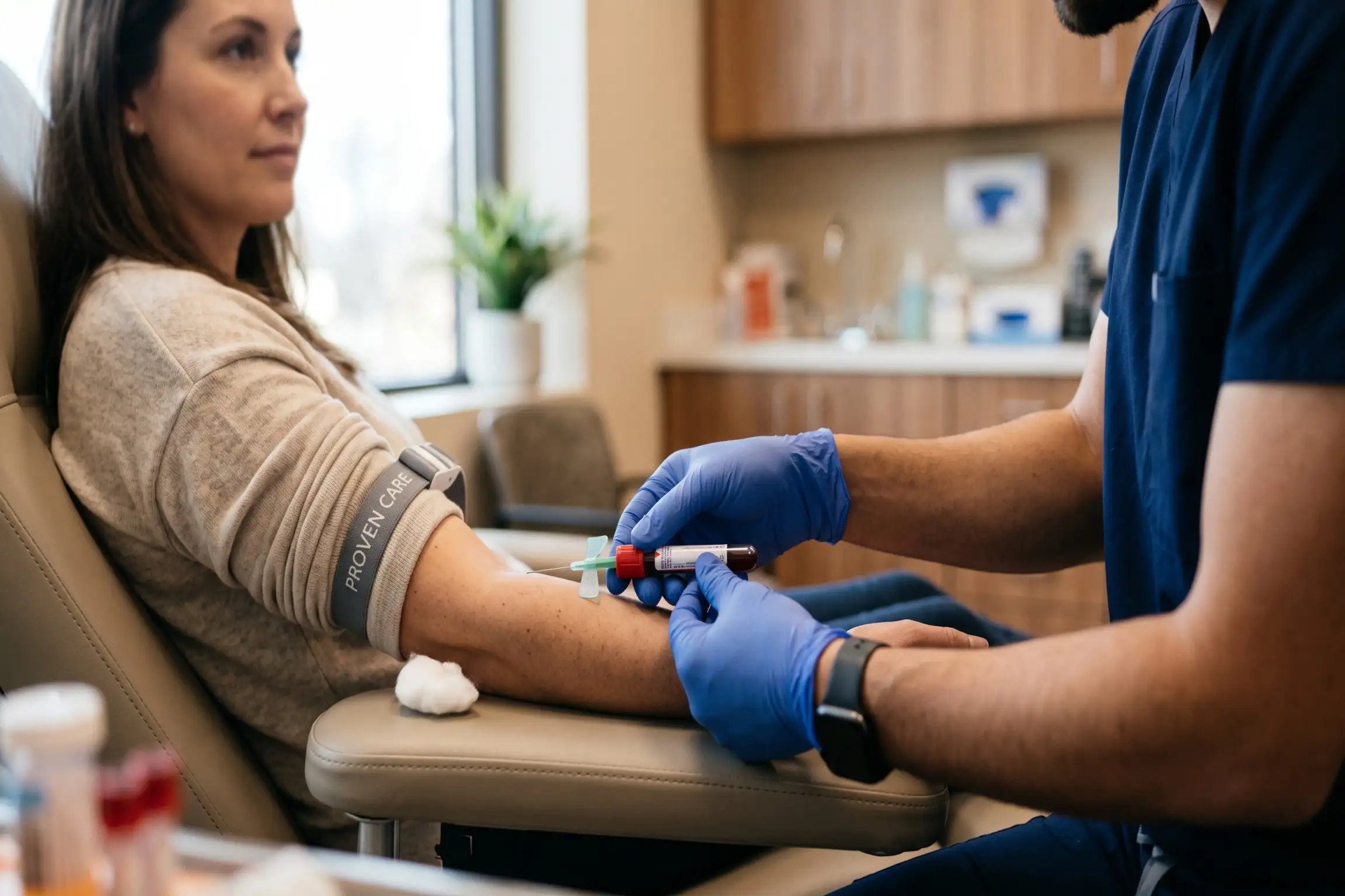 Blood draw step before PRP to regrow hair at a Tampa clinic