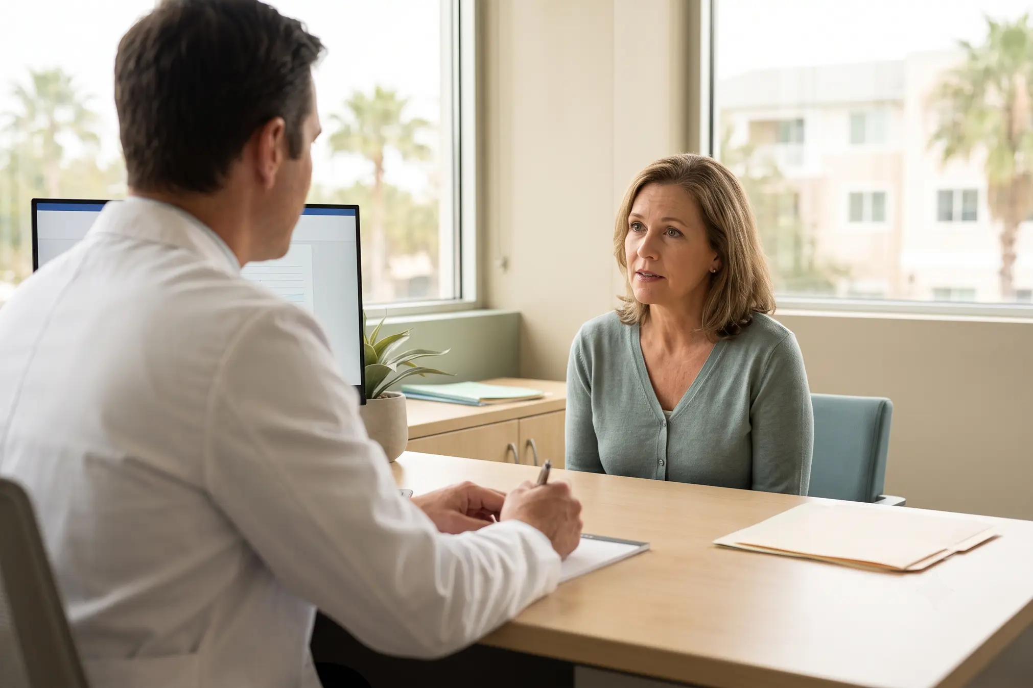 Tampa surgeon discussing whether it is possible to be addicted to plastic surgery with a patient
