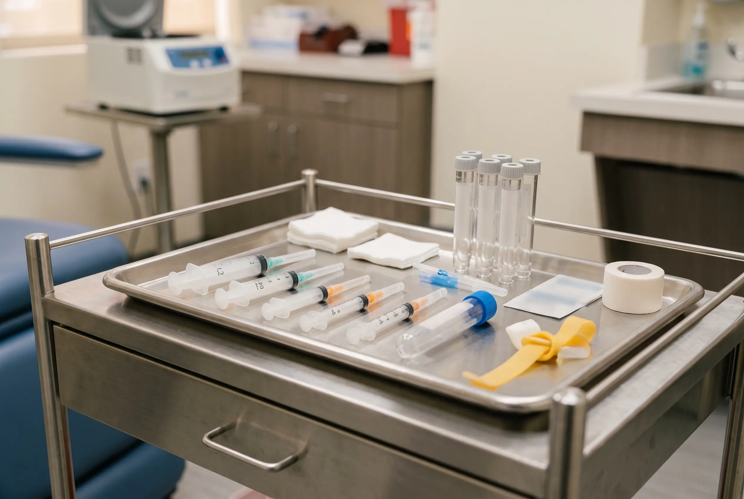 Treatment room prepared for a PRP joint injection at a Tampa clinic