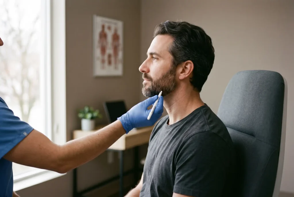 Jawline assessment before a PDO thread lift consultation in Wesley Chapel