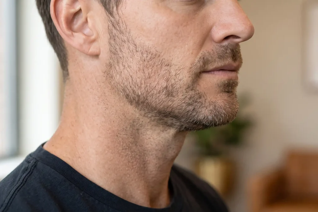 Defined jawline and upper neck, the area a PDO thread lift treats near Bradenton