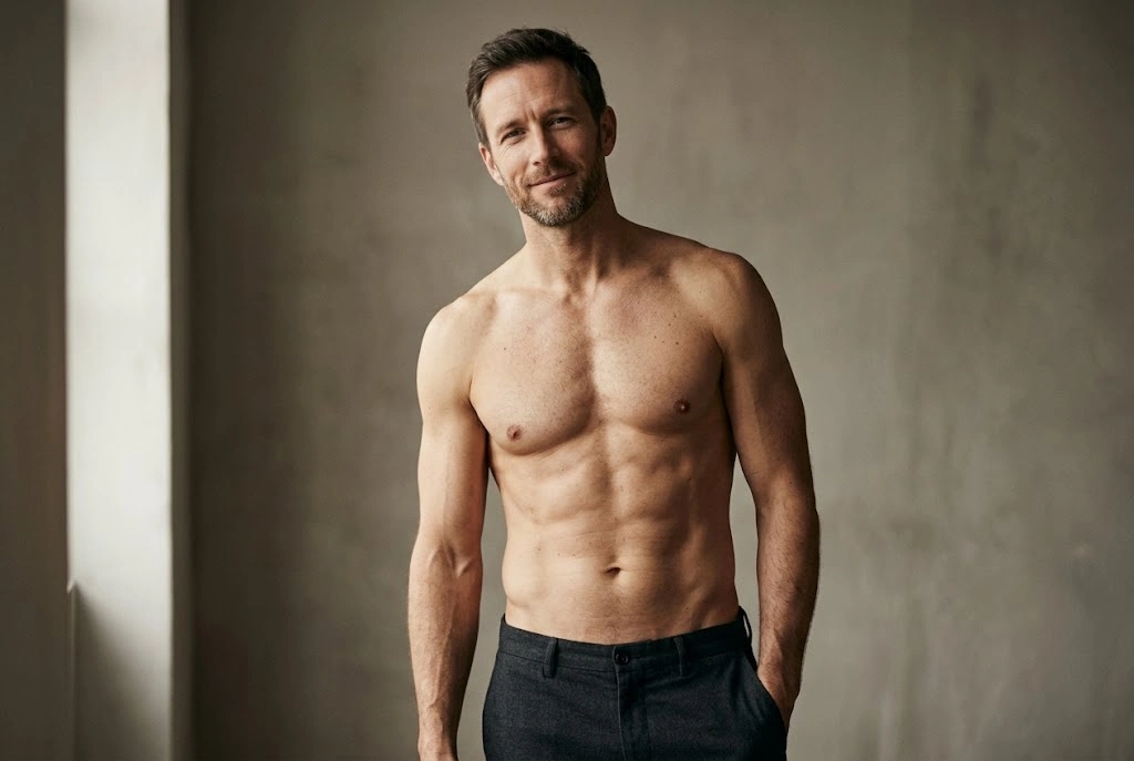 Athletic male torso with natural muscle definition after HD liposuction in Lakewood Ranch