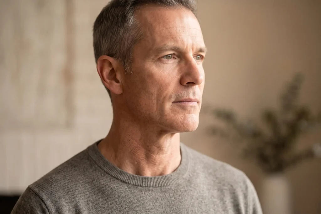 Man in profile with a defined jawline after FaceTite, Spring Hill FL