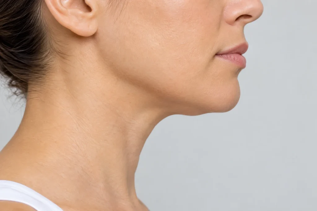 Under-chin and jawline area treated by neck liposuction