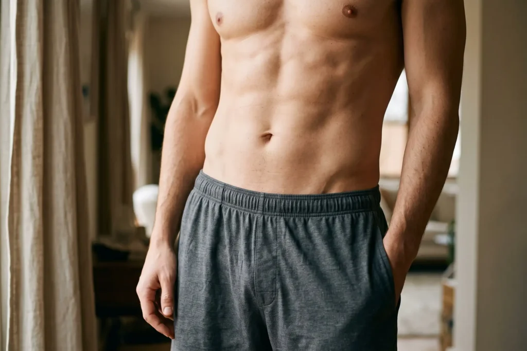 Lean midsection with natural ab definition illustrating abdominal HD liposuction recovery goals