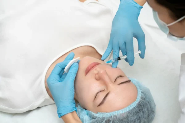 Cosmetic surgeon performing both jawline filler and Botox injections on a patient
