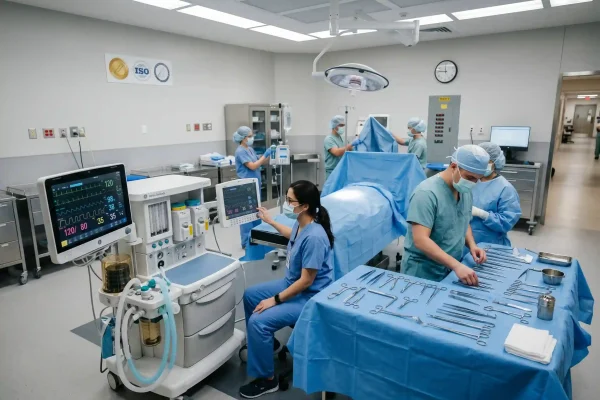 Accredited operating room with anesthesia monitoring for liposuction surgery