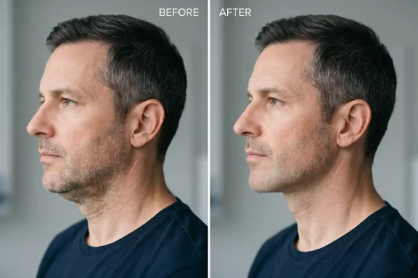 Before and after neck and jawline tightening without surgery results