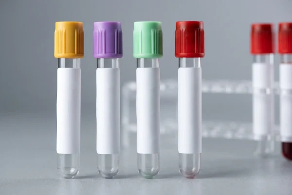 Close-up of blood collection tubes used for a comprehensive metabolic and hormone panel