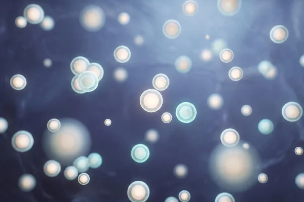Close-up of exosome vesicles, the tiny messengers compared with PRP in regenerative care