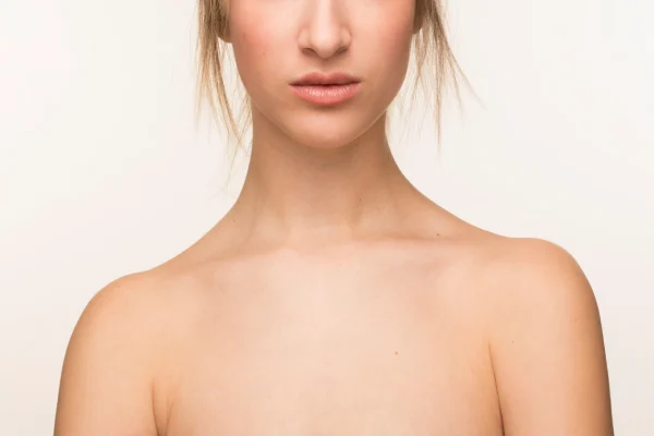 Close-up shot of a neck and chin after liposuction