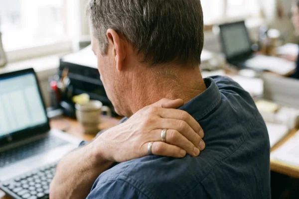 Desk-related neck and shoulder tension that trapezius Botox is used to ease