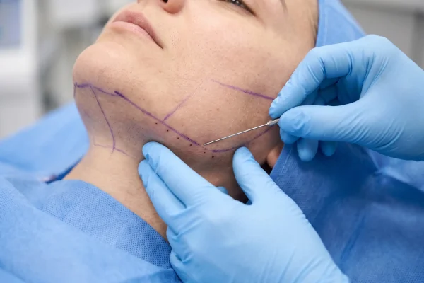 FaceTite radiofrequency cannula treating loose skin along the jawline
