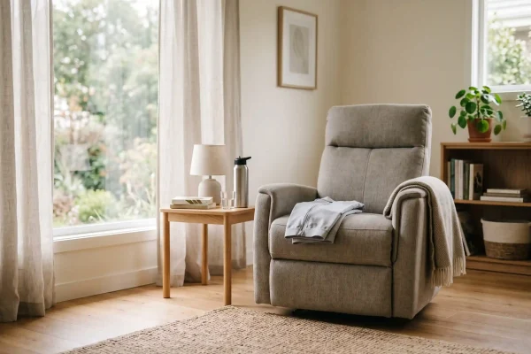 Home recovery setup showing what not to do after a tummy tuck