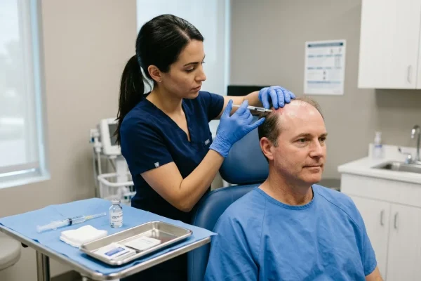 Physician assistant performing a PRP scalp injection at a Tampa regenerative medicine clinic