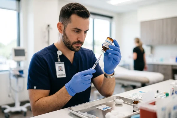 Physician assistant preparing a regenerative injection in Tampa