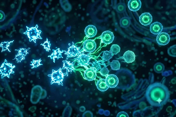 Visual of glutathione antioxidant activity neutralizing free radicals in cells