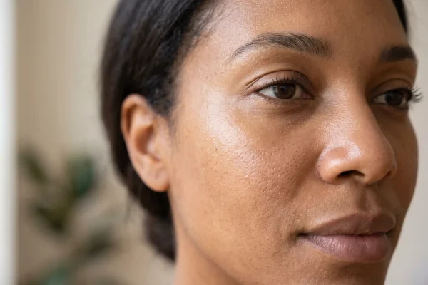 Close-up of healthy adult skin linked to glutathione for skin and pigment
