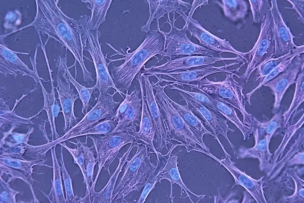 Close-up of stem cells in culture showing how stem cells differ from PRP