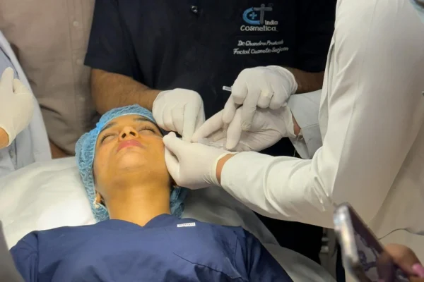 Cosmetic patient receiving a Botox injection in a beauty clinic