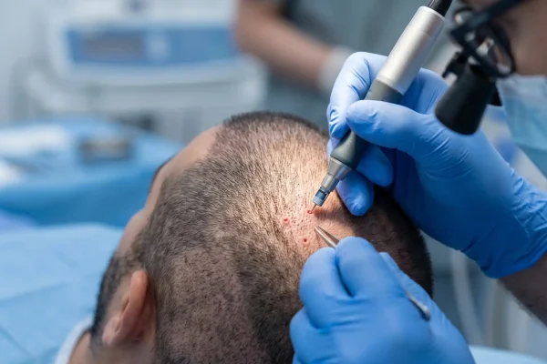 FUE hair transplant follicle extraction technique close-up view