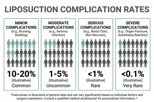 Infographic showing liposuction complication rates near 0.4 percent in accredited facilities