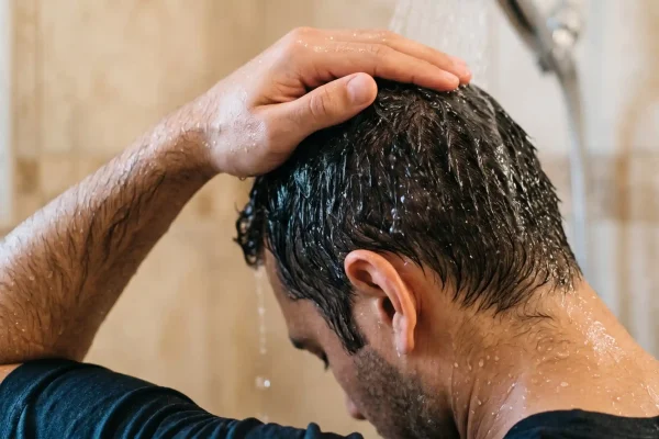 Lukewarm low-pressure rinse on the scalp 24 hours after a PRP hair treatment