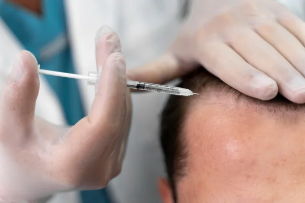 Man being injected with PRP for hair loss problem