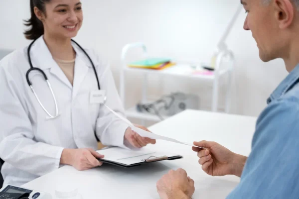 Man consulting a plastic surgeon about HD liposuction