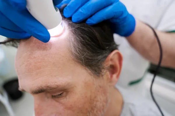 Man getting a laser treatment for his thinning hair