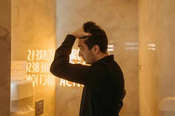 Man massaging his scalp and thinking of getting PRP injections