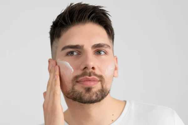 Man taking care of face during PDO thread lift recovery