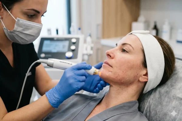 Non-surgical radiofrequency treatment tightening the jawline