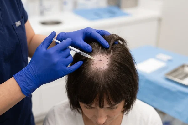 Physician assistant performing PRP scalp injections for hair restoration