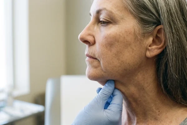 Pinch test under the chin to check skin elasticity before FaceTite