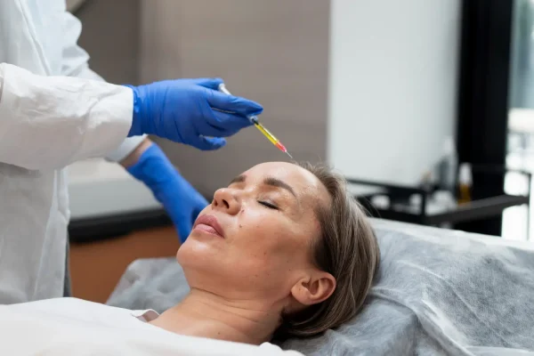 Woman getting a PRP treatment on her scalp