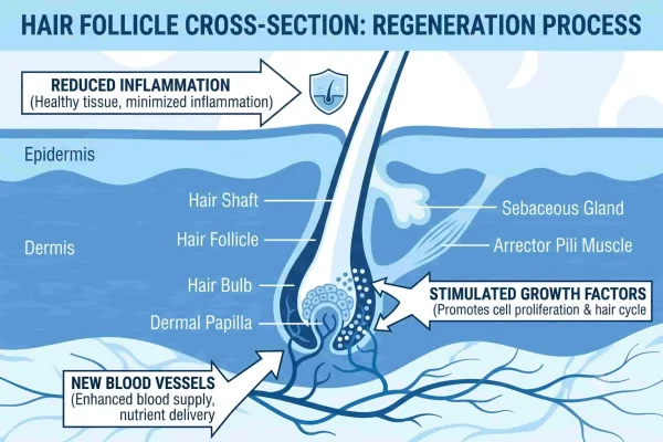 A diagram of how PRP reactivates a hair follicle, not new follicles