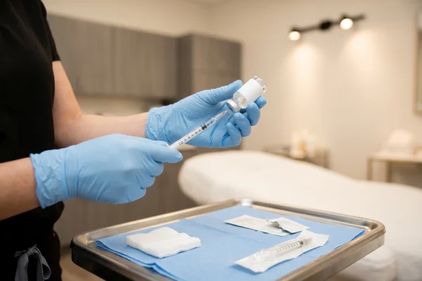 Aesthetic provider preparing a fine syringe for a baby Botox treatment