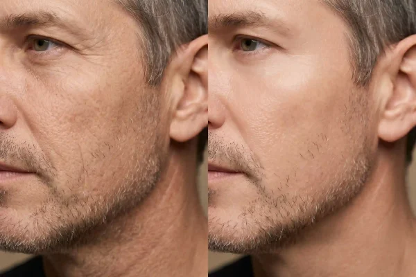 Before and after skin texture comparison reflecting sermorelin therapy benefits