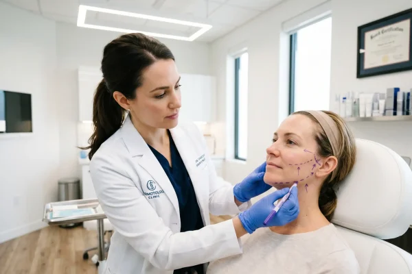 Board-certified provider mapping the face before a PDO thread lift